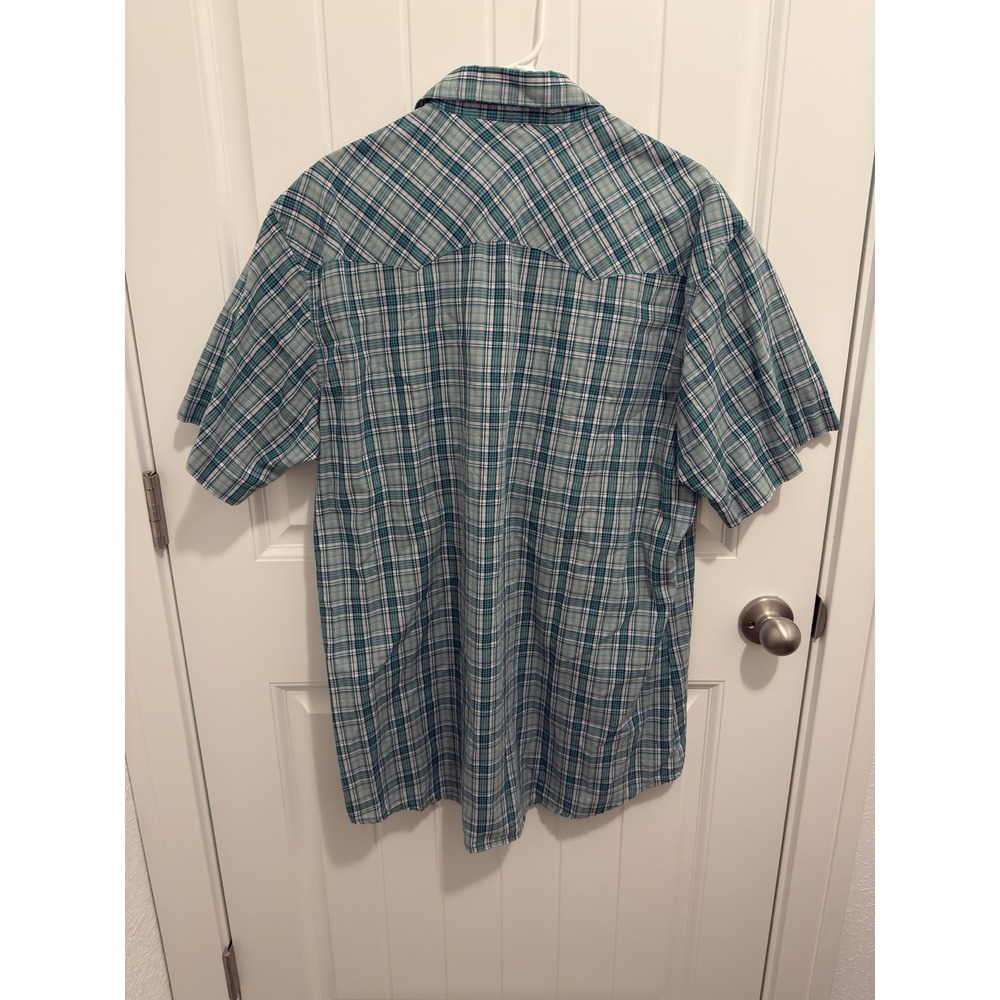 Wrangler Men's Green/Navy/White Plaid Pearl Snap Shirt Size XLT Western Style - Picture 2 of 5